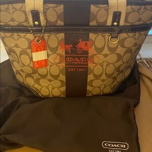 Coach Brown and Black Signature Tote